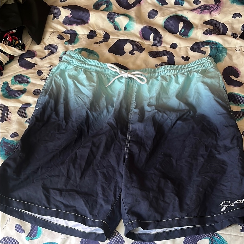Blue Ombre Swim Trunks with Quick-Dry Fabric